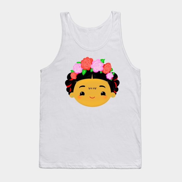 Cute Chibi Kawaii Mexican Flower Girl Tank Top by Florentino